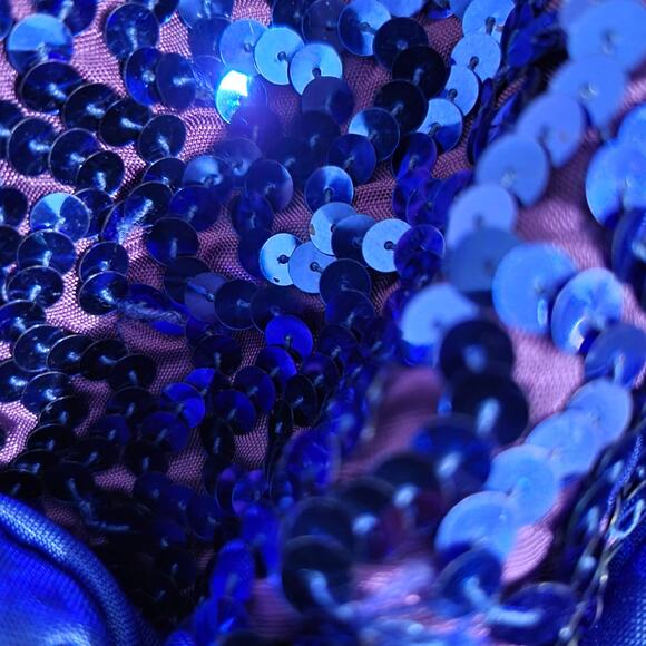 Sequin Draped Jumpsuit Vintage Blue Harem Strapless Sweetheart Pant Size Small - Picture 9 of 16